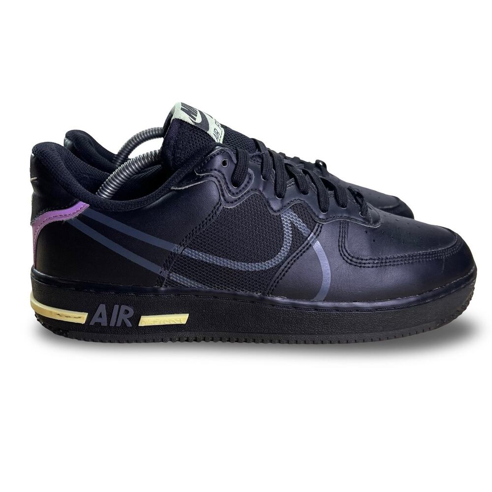 Nike Air Force 1 Black React Violet Star Mens Shoes Size 9.5 Basketball Comfort